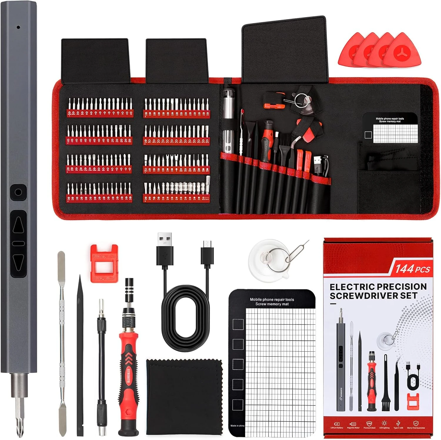 Mini Electric Screwdriver Set 144-Piece Electric Precision Screwdriver, Rechargeable Small Electric Screwdriver Kit