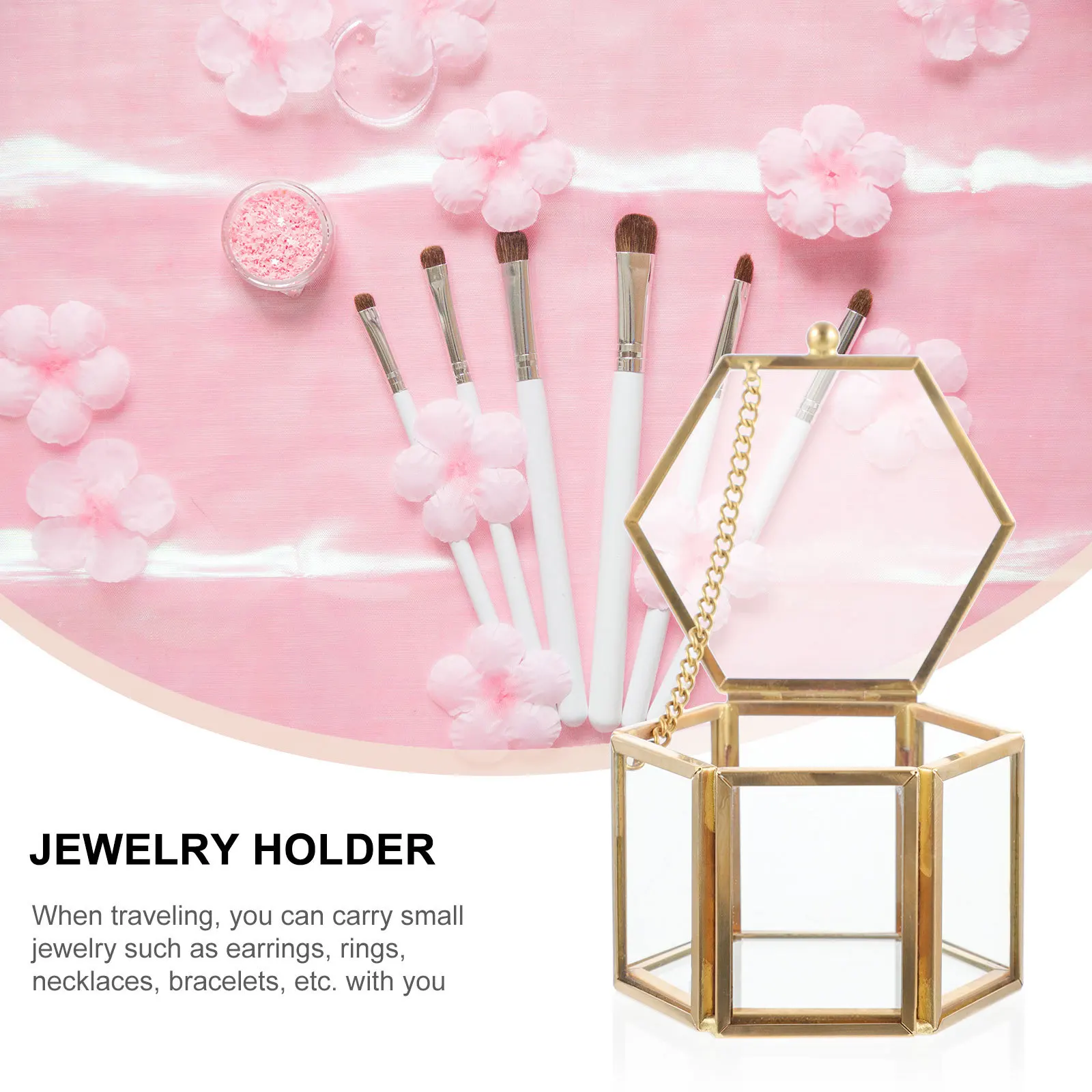 

1Pcs Glass Brass Jewelry Box Hexagonal Storage Transparent Organizer for Wedding Ring Display Vintage Style Organizer