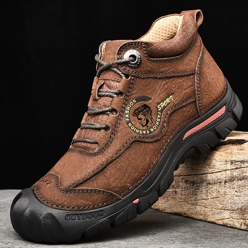 Outdoor Men's Boots Genuine Leather Casual Shoes Climbing Hiking Shoes Warm Winter Boots for Men High Quality Platform Snow Boot