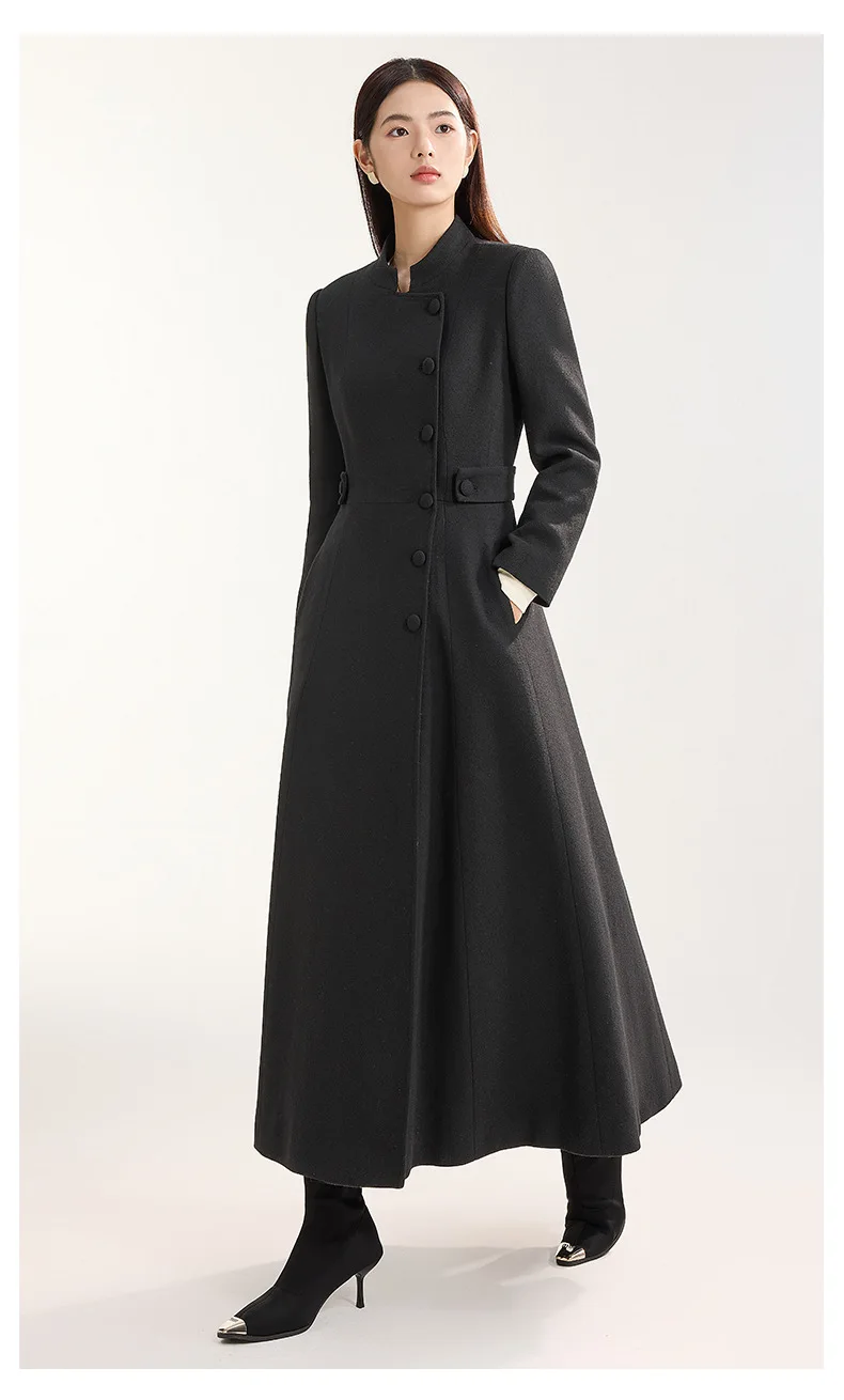 

Allingentle Woolen Black Blazer Single-Breasted Elegant Long Jacket for Casual Everyday Wear Outfits Customize