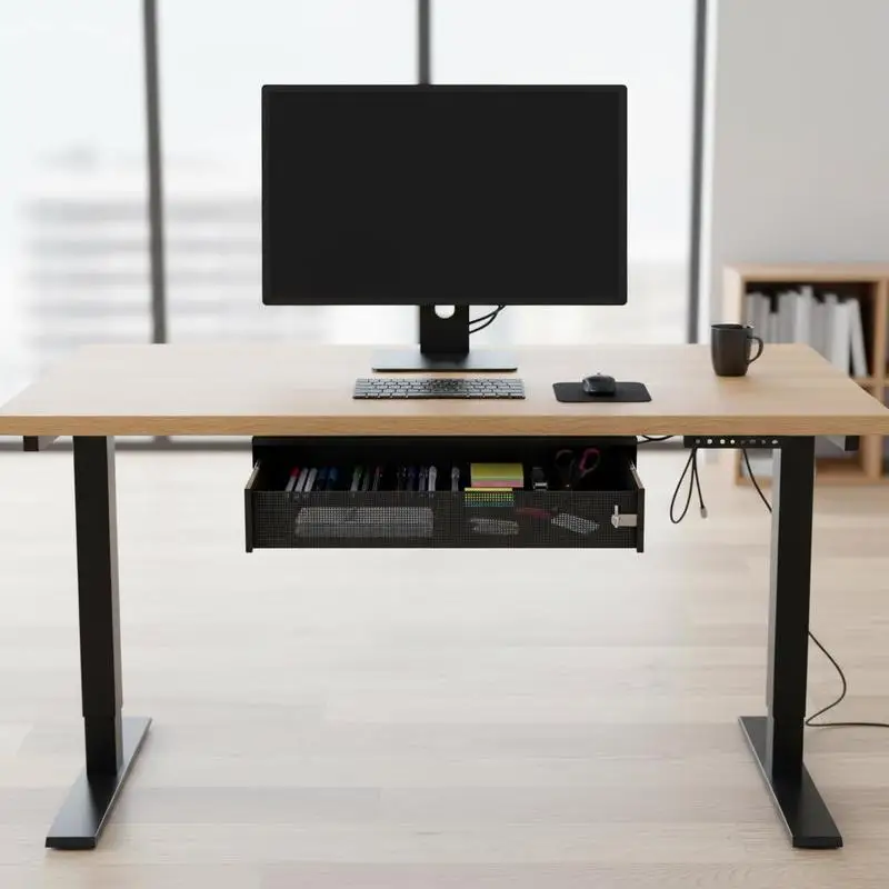 

Hidden Desktop Tray 14x13x7 in For Home Office Standing Desk Study Room, Lockable Security Storage Organizer Pull-out Mount Attachment