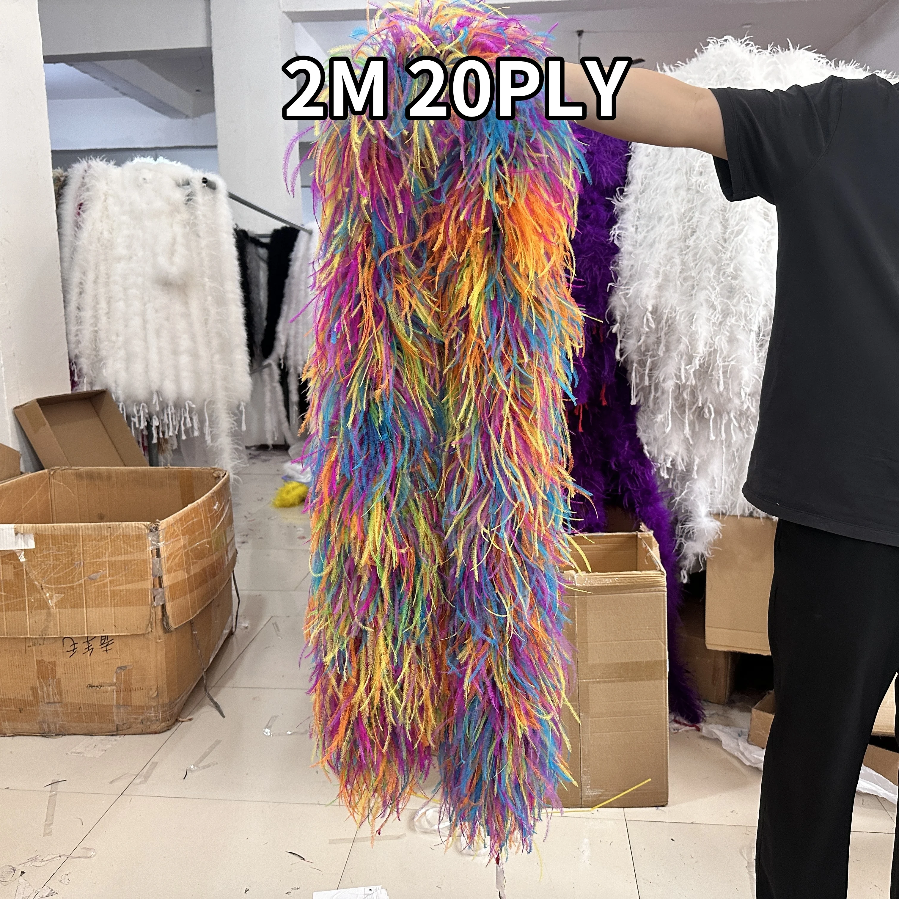 

3 to 20PLY Mix Colors Ostrich Feather Boa Long Ostrich Boas Plumas For Costume Party Wedding Dress Decoration Clothing Sewing 2M