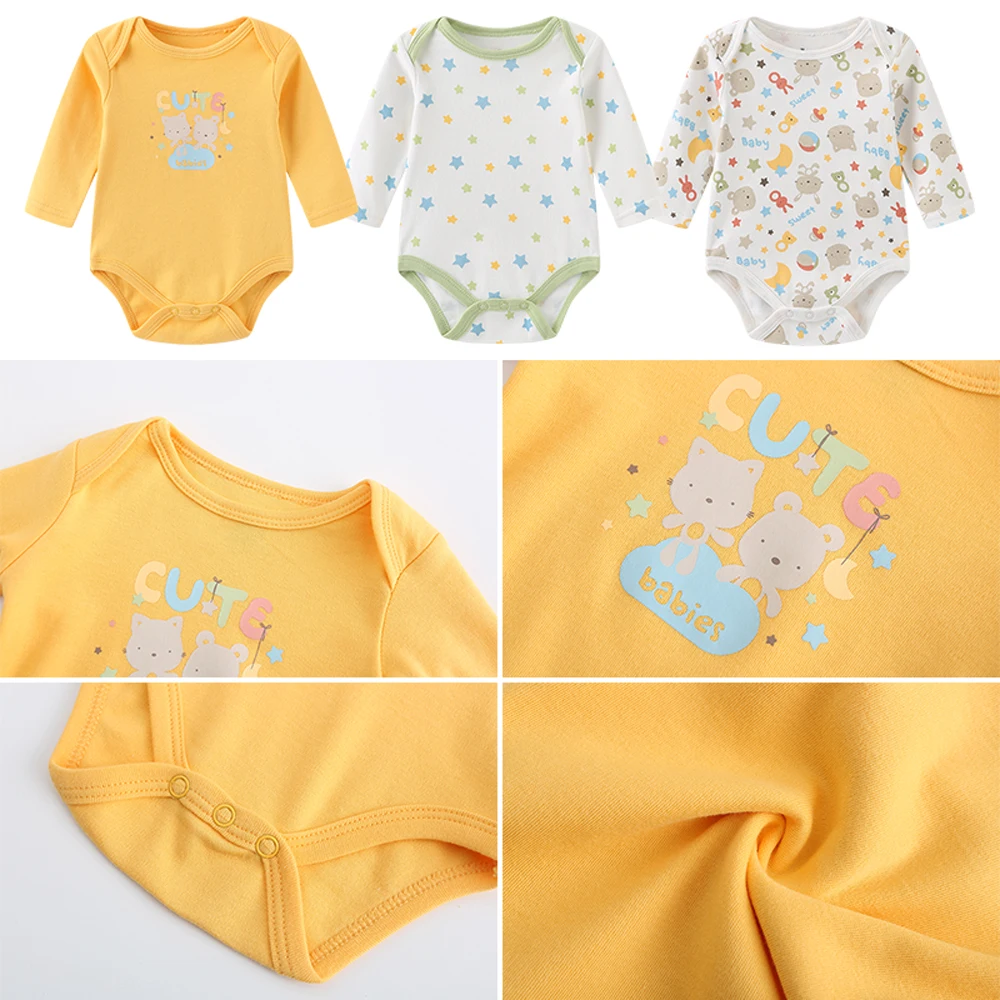 kiddiezoom Spring Autumn Cartoon Long Sleeve Newborn Baby Boy Girl Bodysuits 100%cotton Soft Baby Clothes