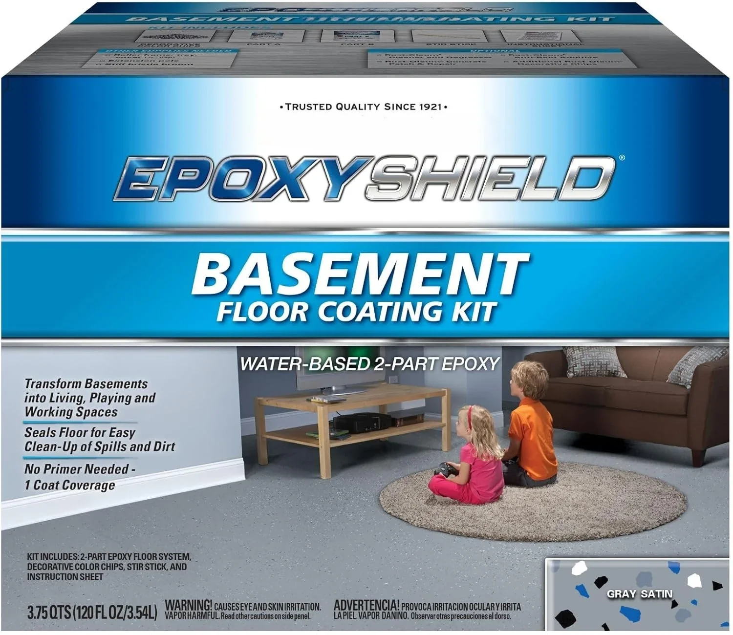 

391282 EpoxyShield Basement Floor Coating Kit, Gallon, Gray Satin