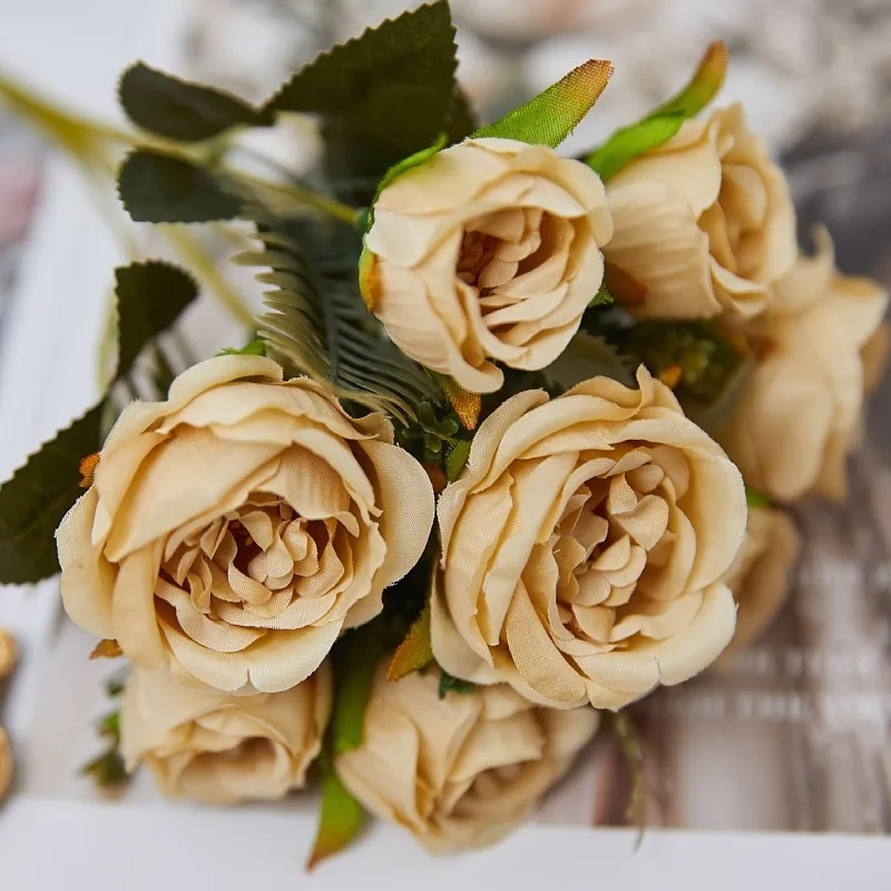 Vintage 8-Köpfige Künstliche Pfingstrosen & Grüne Rosen für Hochzeit, Schreibtisch, Raumdekoration, Party, DIY-Sträuße, Kunstblumen-Arrangements – Detail 13