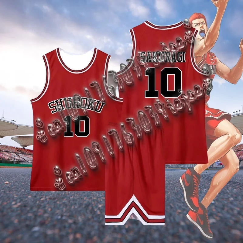 

Сакураги Ханамичи Косплей Аниме Slam Dunk Kaede Rukawa Джерси Shohoku Школьная баскетбольная команда Униформа Красный Черный Белый Спортивная одежда