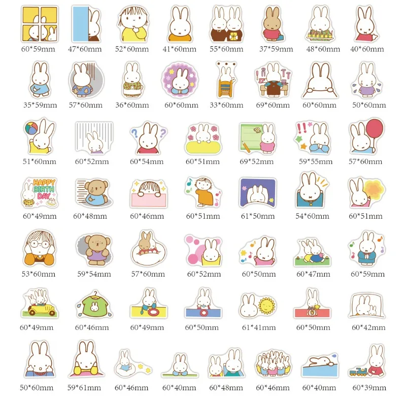 50 Uds. De pegatinas DIY de la serie Miffy de dibujos animados, pegatinas impermeables para maleta de cuaderno, creatividad, expresión bonita, regalo para niños y niñas