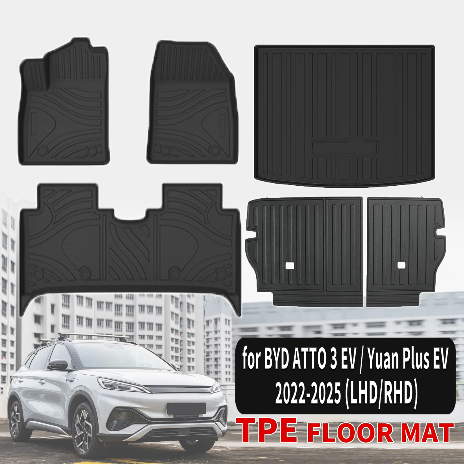 

for BYD ATTO 3 Yuan Plus EV 2023 2024 2025 Custom Eco-Friendly TPE Floor Mats, All-Weather Waterproof Liners & Trunk Pad