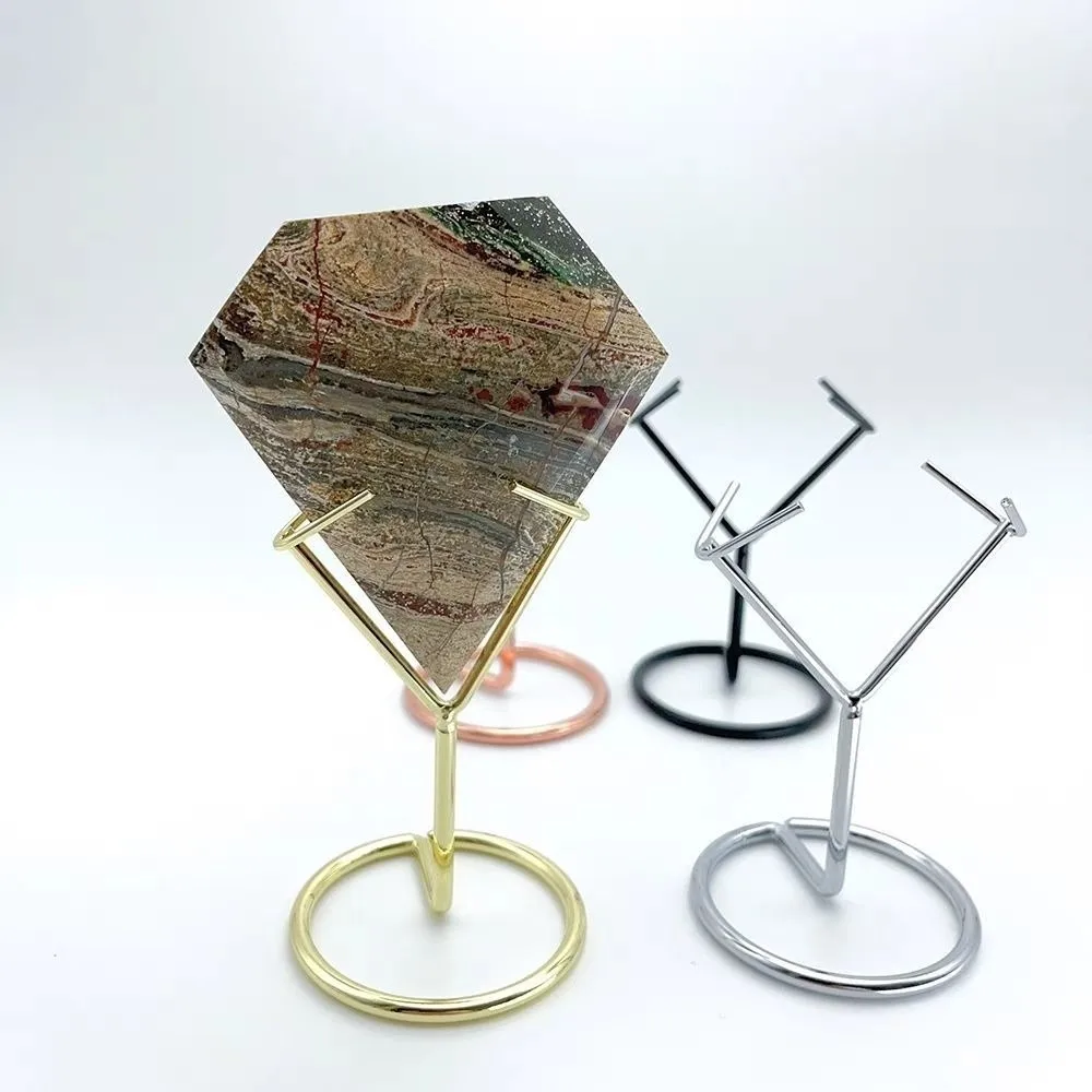 High Quality Metal Crystal Display Stand Multipurpose Rhombic Flaky Agate Display Shelf Crystal Holder Home Decor