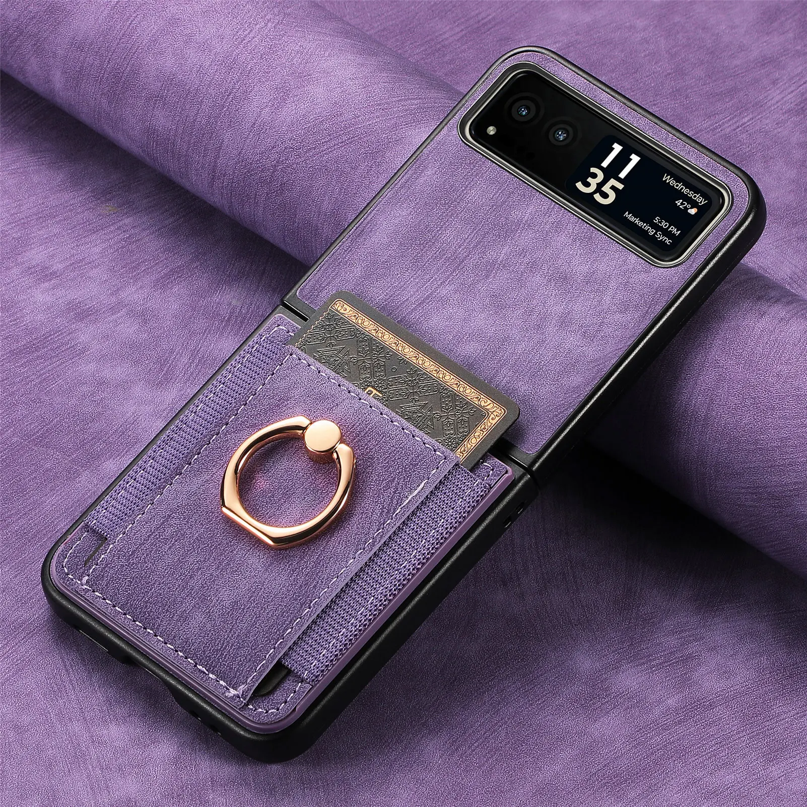 

Ring Magnetic Case For Motorola Razr 50 Ultra 40 Leather Fashion Insert card Holder Cover For Moto Razr 40 Ultra 40Ultra