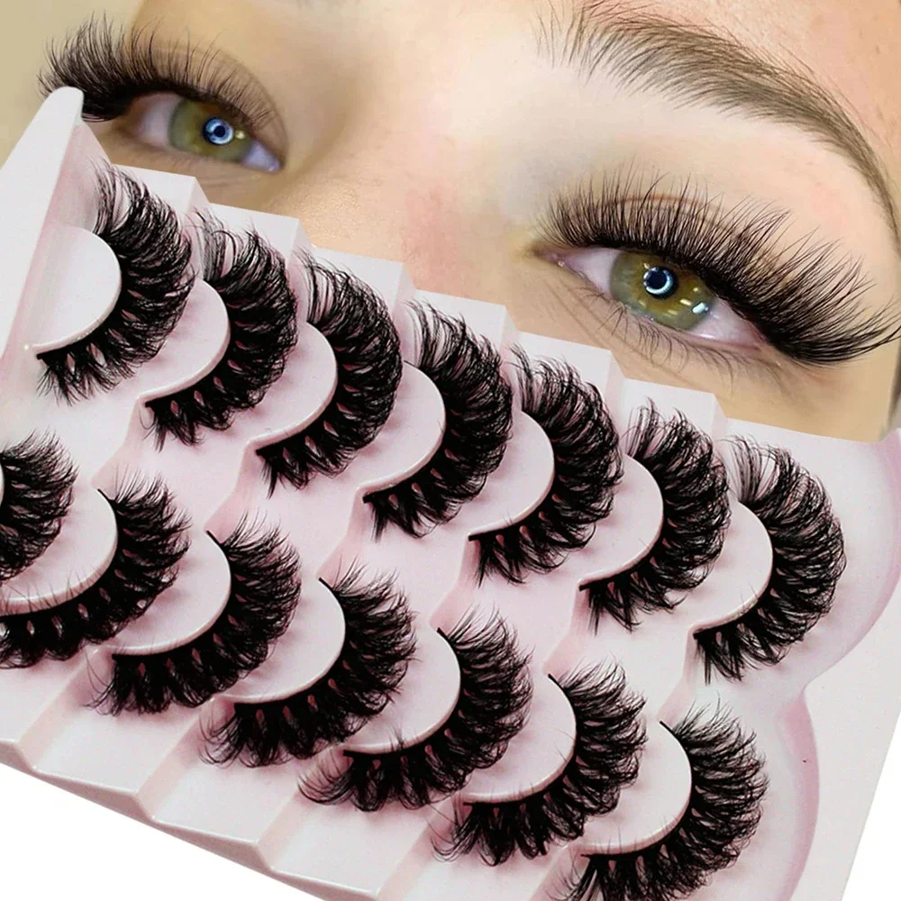 7 Pairs False Eyelashes Wispy Lashes Natural Look Fake Eyelashes Cat Eye Lashes Faux Mink Fluffy Strip False Lashes Pack