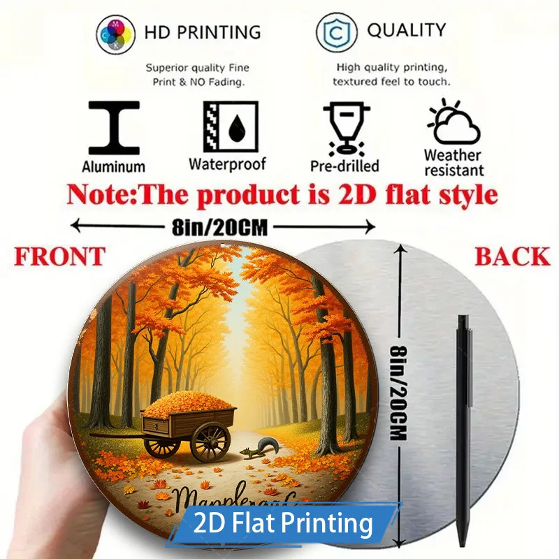 1 قطعة 8x8 بوصة علامة معدنية مشهد غابة الخريف مع عربة أوراق معدنية جدار ديكور فني #2