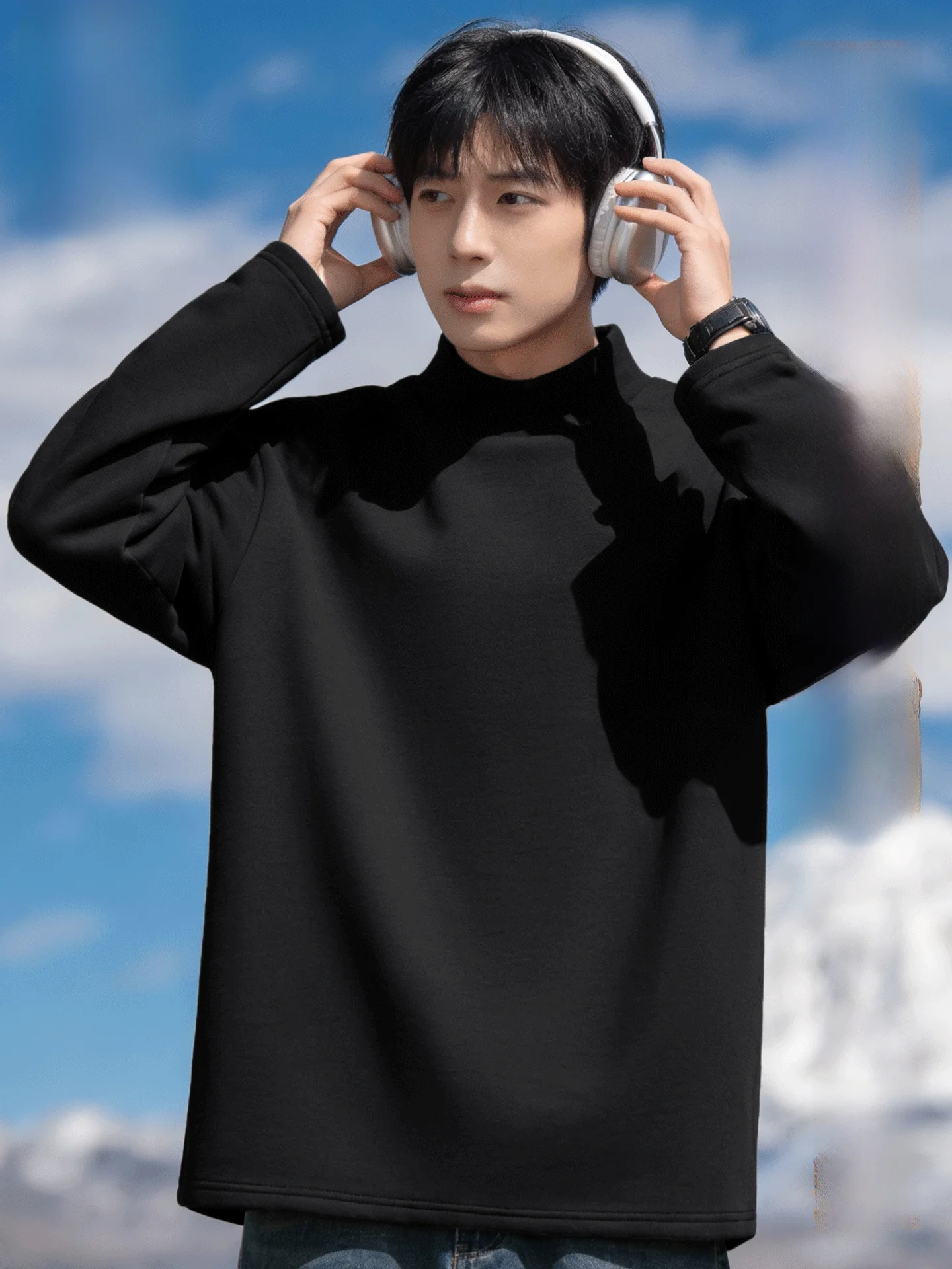 

Мужская термофутболка с высоким воротником и начесом, утепленная флисом, для осени и зимы