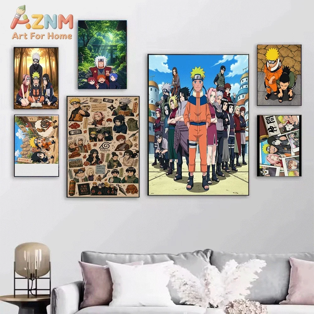 Naruto Hinata Family Anime Canvas Wall Art Poster, Manga Character Print, Unframed Canvas Painting for Bedroom Living Room Hom