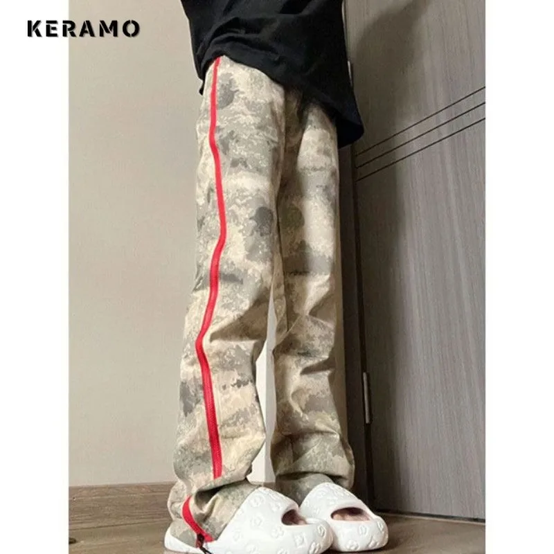 2024 Summer Women Casual Camouflage Harajuku Jeans Vintage High Waist Loose Zipper Pants Y2K Wide Leg Punk Baggy Denim Trouser