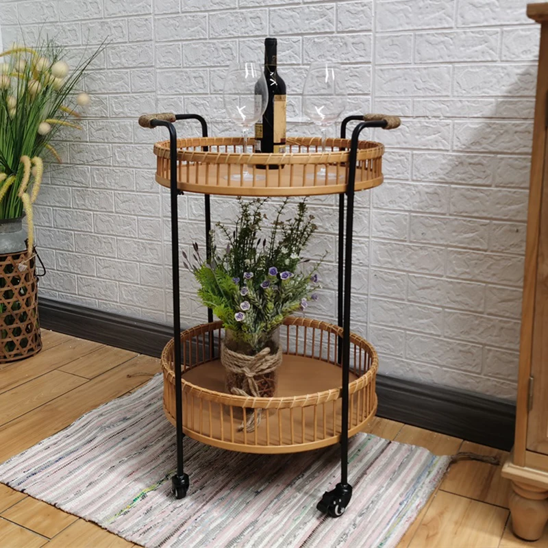 American rattan sofa side table movable coffee table small apartment