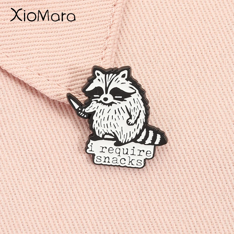 

I Require Snacks Enamel Pin Funny Cute Animal Raccoon with Knife Brooch Lapel Badge Fashion Jewelry Accessories Gift for Friends