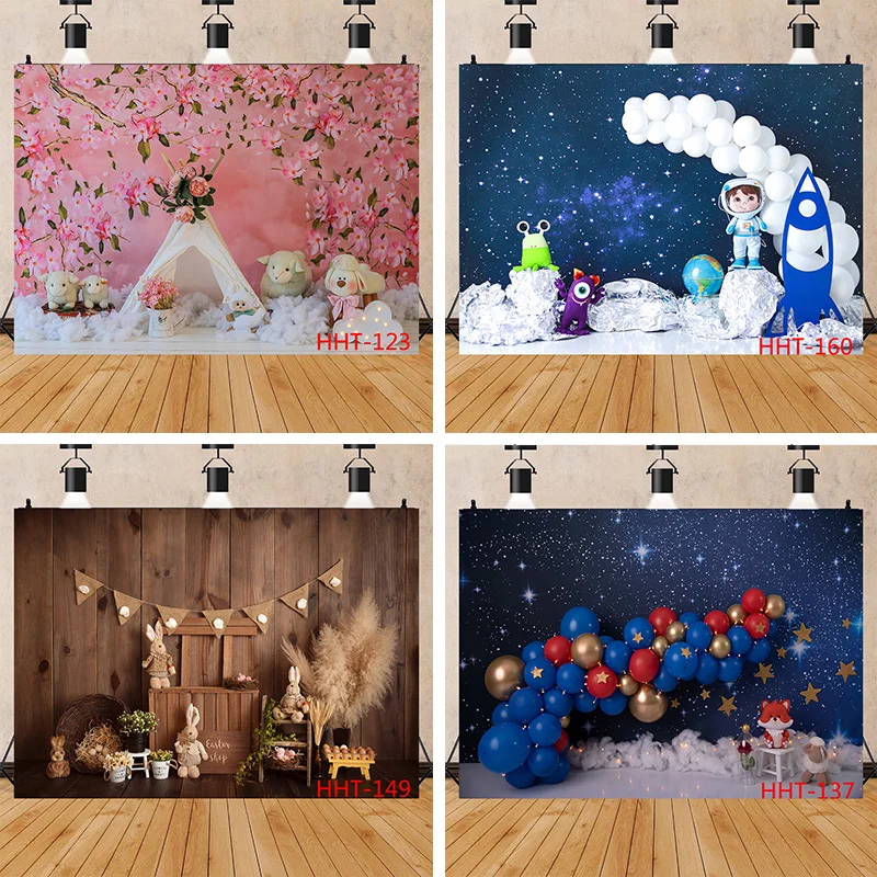 

Vinyl Newborn Baby Birthday Background First Birthday Party Balloon Flower Portrait Backdrop Photography Photo Studio HHT-04