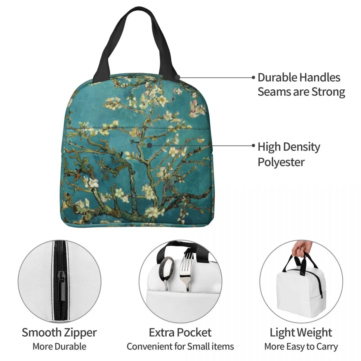 Van Gogh Mandel blüte Tumblr Grunge ästhetische Vintage isolierte Lunch Bag Lunch Container Kühltasche Tote Lunch Box Schule