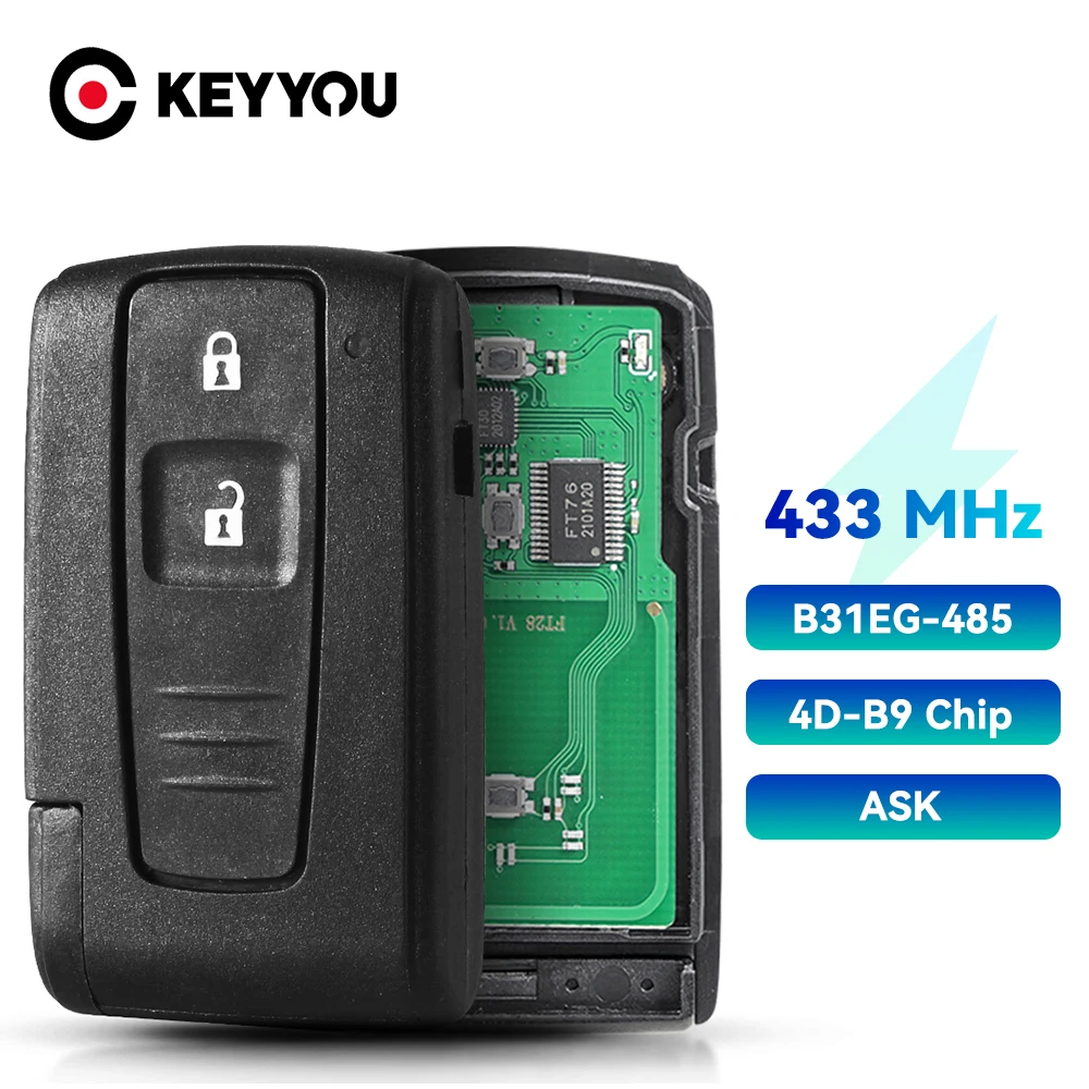 

KEYYOU 2 Buttons ASK 433Mhz Remote Key For Toyota Prius 2004 2005 2006 2007 B31EG-485 Auto Key TOY43 4D-B9 Chip