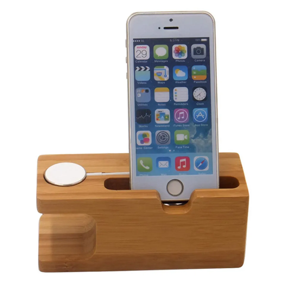 Wooden Charging Dock Station Bamboo Charger Stand Base Mobile Phone Holder Stand For image 2