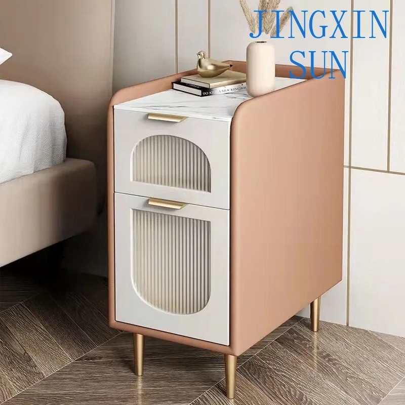 Super narrow solid wood bedside table Italian rock slab Changhong glass small size bedroom minimalist bedside table new model