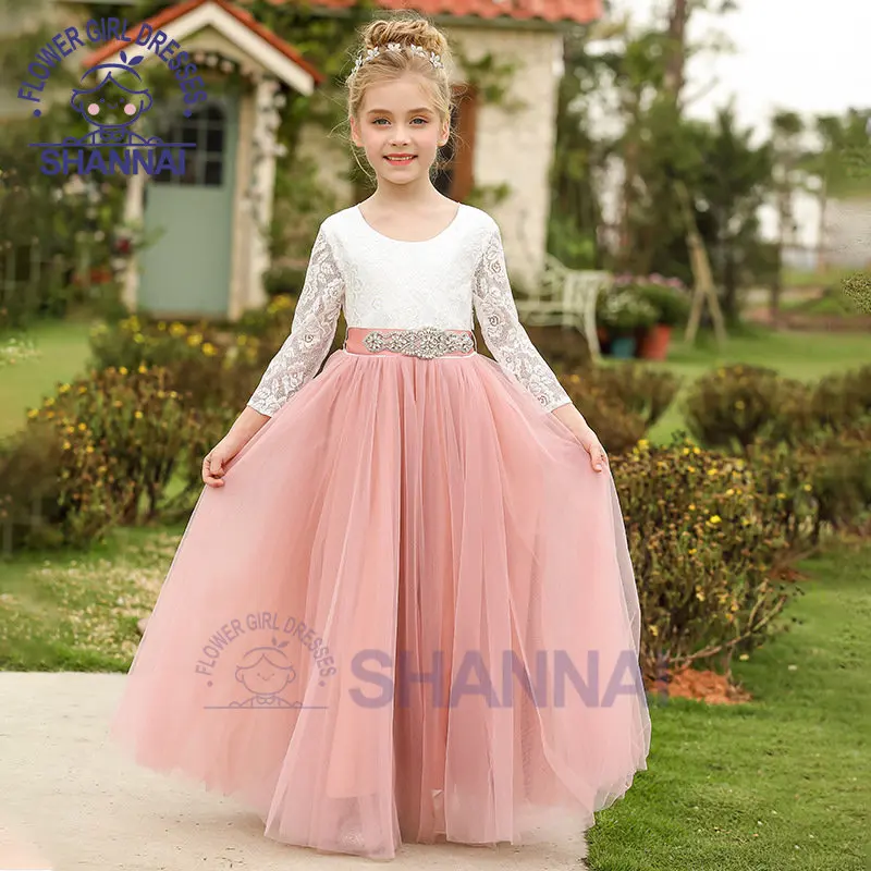 

Flower Girl Dresses for Weddings with Long-Sleeved Lace Princess Birthday Children's Ball Gown