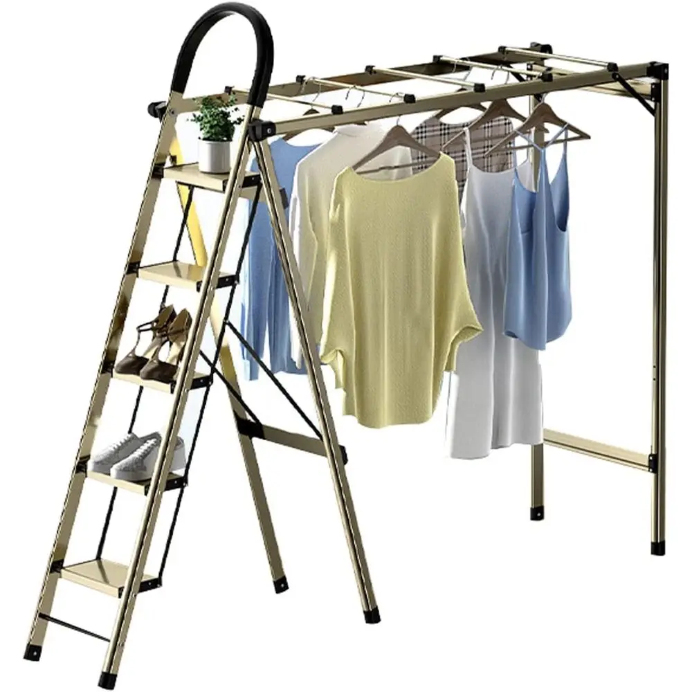 Double-Sided Ladder Drying Rack: Indoor Clothes Dryer, Space-Efficient, Wide Treads for Laundry