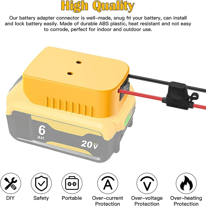 Battery Adapter with Fuse and Switch for 20V /18V DCB206 Li-Ion Batteries Power Connecter