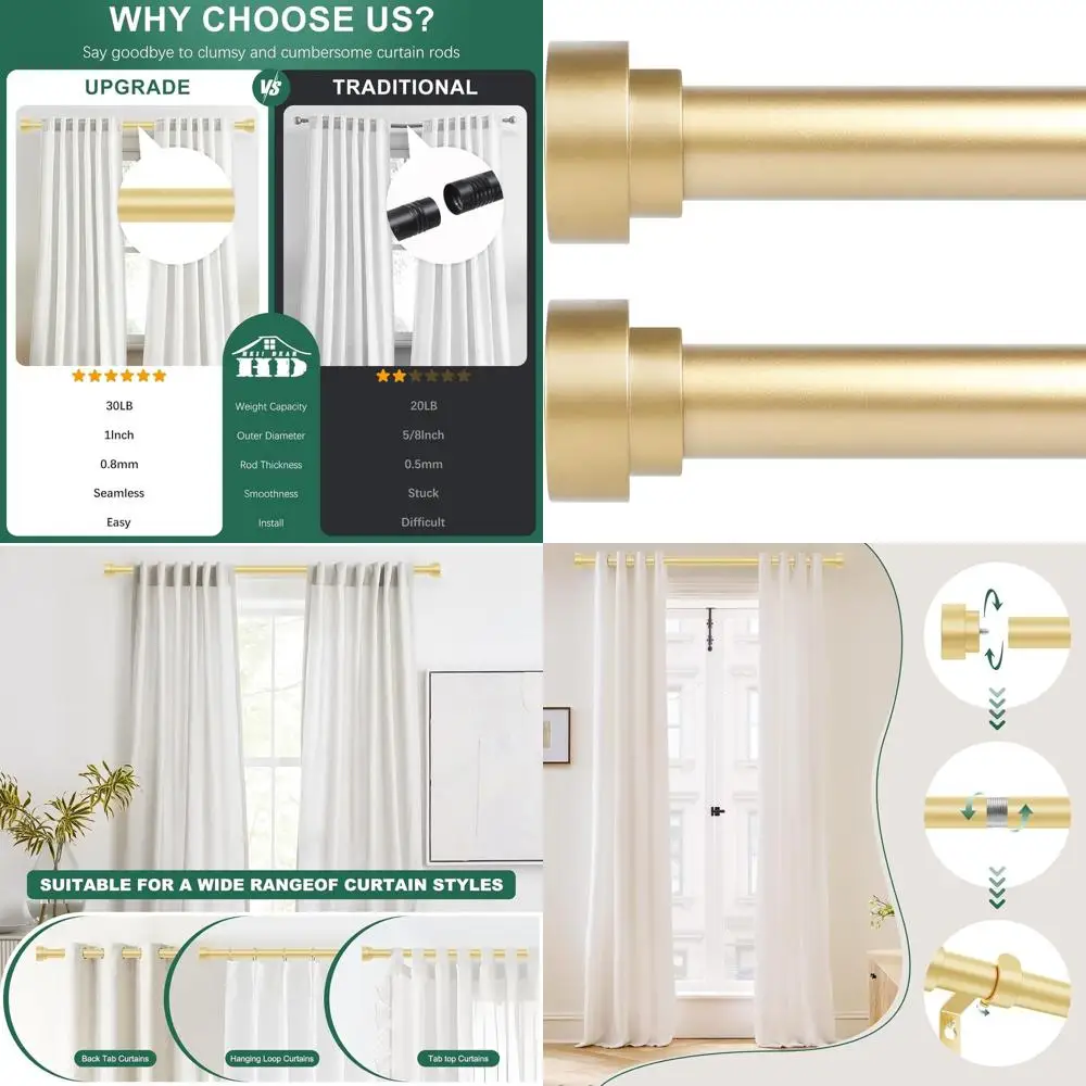 

Набор золотых 48-84-дюймовых регулируемых сверхпрочных карнизов для штор, современные декоративные карнизы для драпировок, телескопирование для окон 36-88