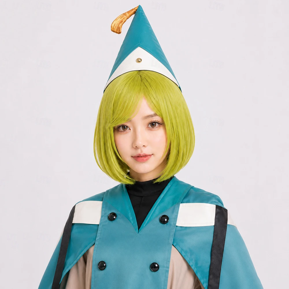 HAIRJOY Synthetic Hair Coco Witch Hat Atelier Cosplay Wig  Green Short Bob Wig for Costume Halloween Party Rose Net