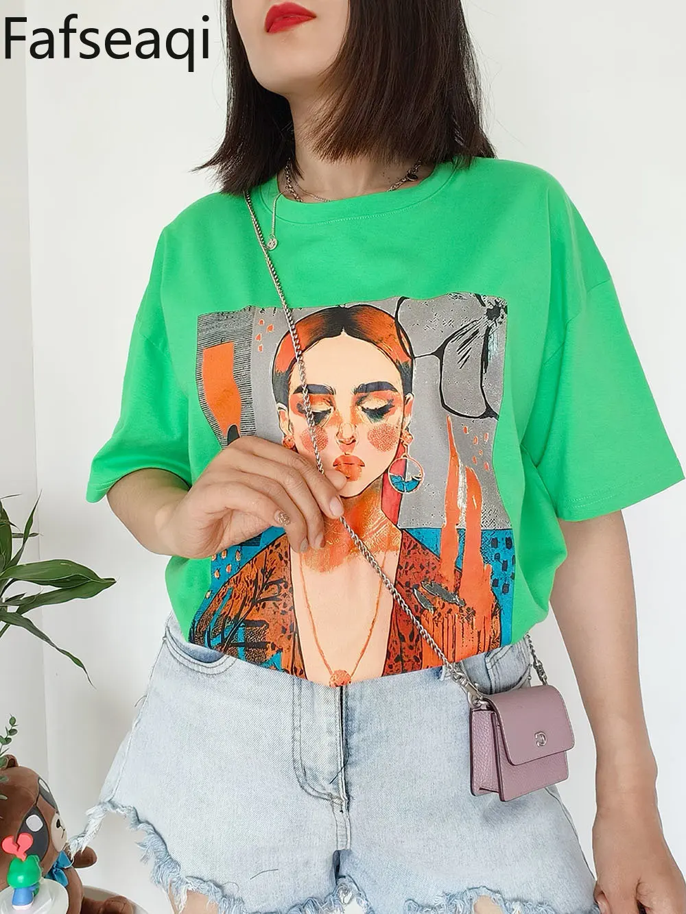 100% Cotton Women\'s Oversized T-shirts with Print Comics Tees Simple Short Sleeve Tops Summer Basic Soft T-shirt for Women 2024