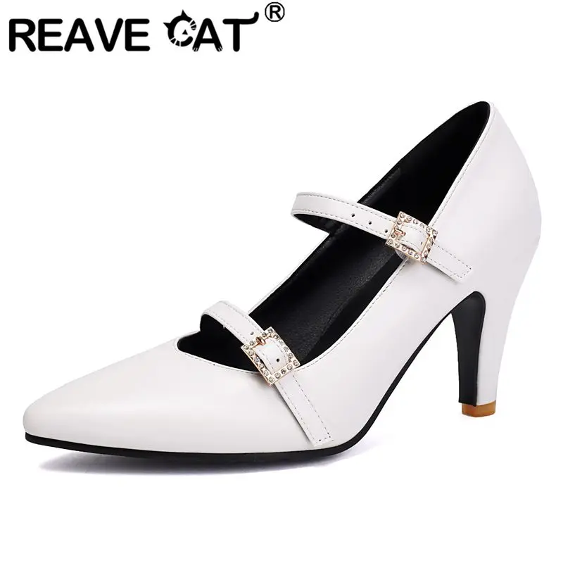 

REAVE CAT 2025 Новый дизайн Женские туфли-лодочки с острым носком на высоком каблуке 8,5 см с двойной пряжкой и ремешком 42 43 44 45 46 Сексуальные вечерние свадебные туфли