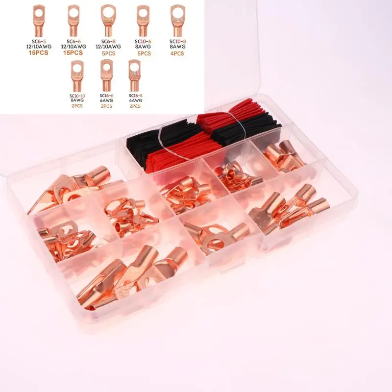 60/100/130 шт. AWG 4 6 8 10 12 комплект кольцевых наконечников с термоусадочной трубкой 50 наконечников для аккумуляторного кабеля с термоусадочными медными клеммами