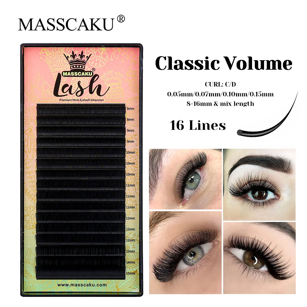 

MASSCAKU Hot Selling C D Curl Lightweight False Silk Regular Eyelash Individual 3D Effect Handmade Classic Volume Lash Supplies