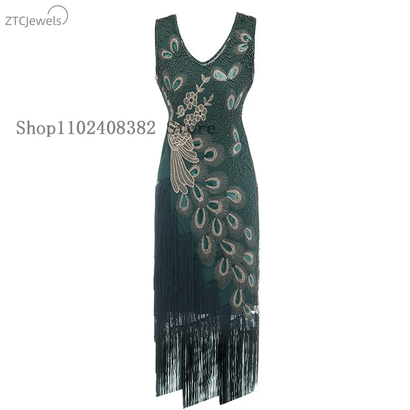 أزياء نسائية 1920s آرت ديكو مهدب ترتر 20s فلابر Drsss غاتسبي أزياء تنكرية طويلة مهدب ومطرزة