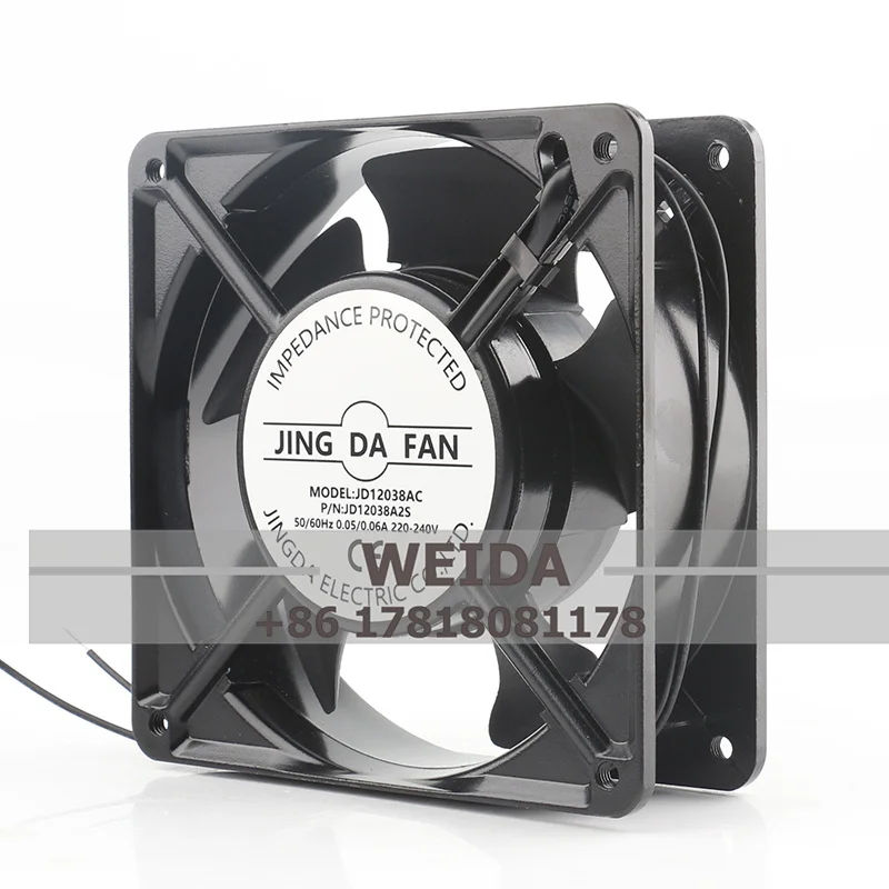 Kipas Pendingin Asli JING DA FAN AC 220-240V 0.05/0.06A 12CM Aliran Udara Tinggi Server Dua-kabel JD12038AC 12038 120X120X38MM