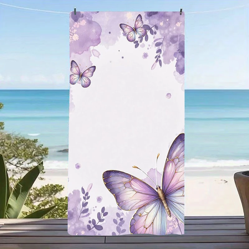 Purple Butterfly Microfiber Beach Towel Dreamy Glitter Texture Bath Blanket Aesthetic Sparkle Insect Pool Towels For Girls
