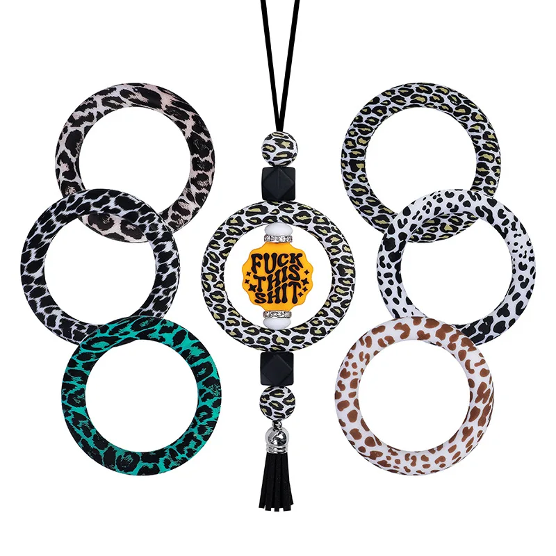 10pcs Baby Silicone Teether Ring 65mm Print Baby Food Grade Nursing Toys DIY Pacifier Chain Necklace Jewelry Gift Accessorios