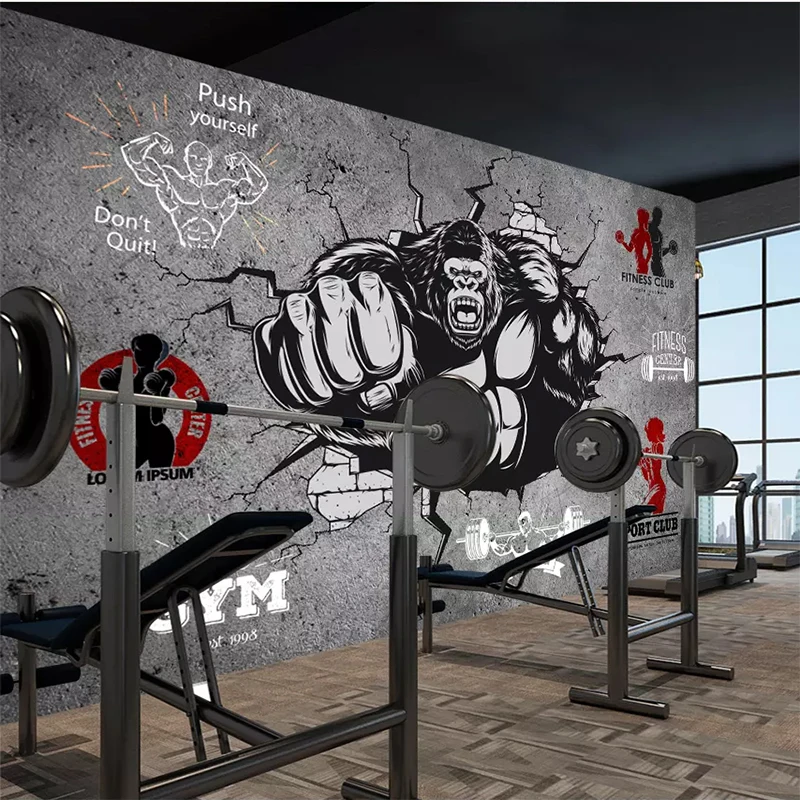 Personality Creative Fitness Bodybuilder Gorilla  3D Wall Paper Roll Gym Bedroom Background 3D Mural Wallpaper Home Decoration
