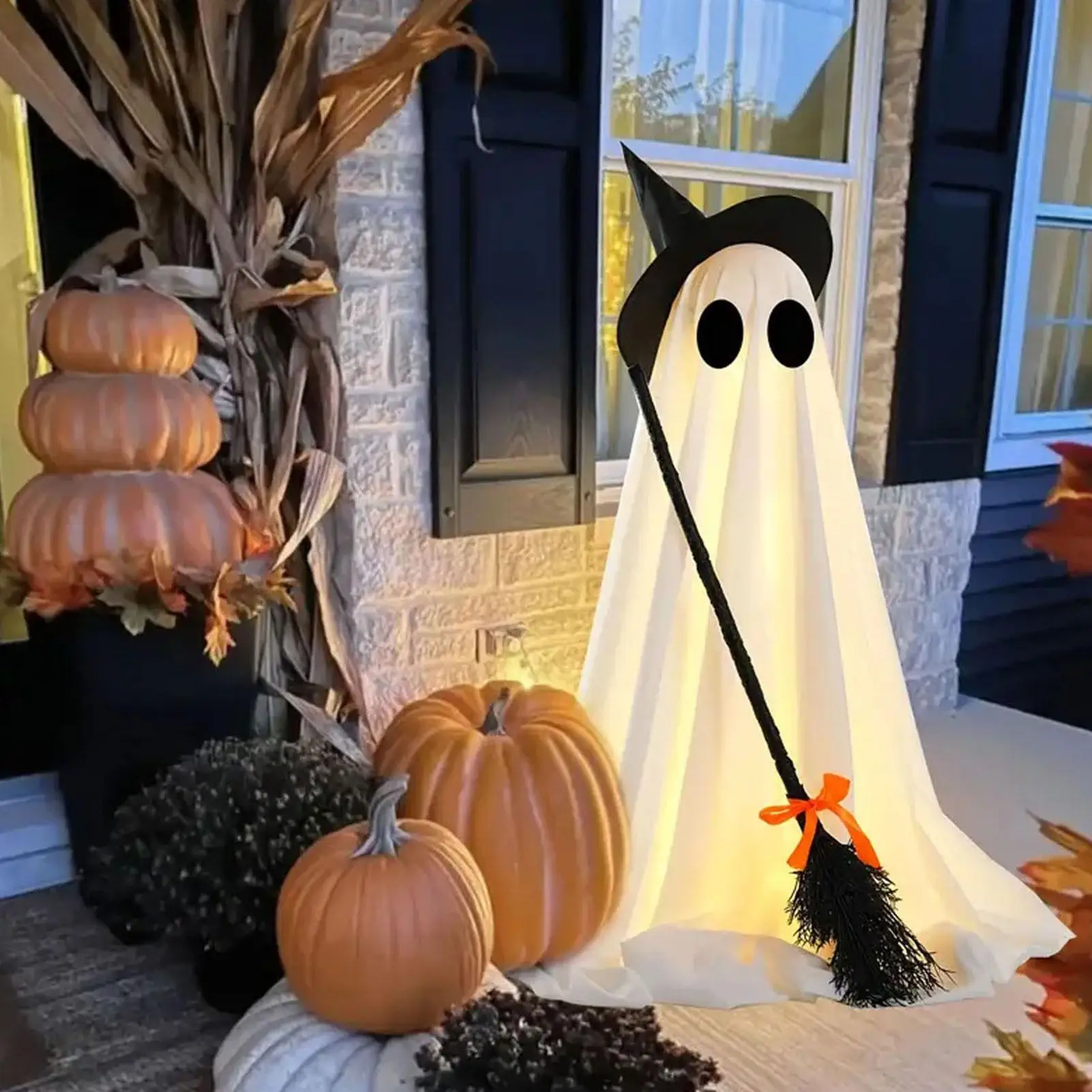 

Halloween Ghost Decorations Spooky Ghost Halloween Decor With Witch Broom Glowing Spooky Decor For Backyard Patio Front Yard