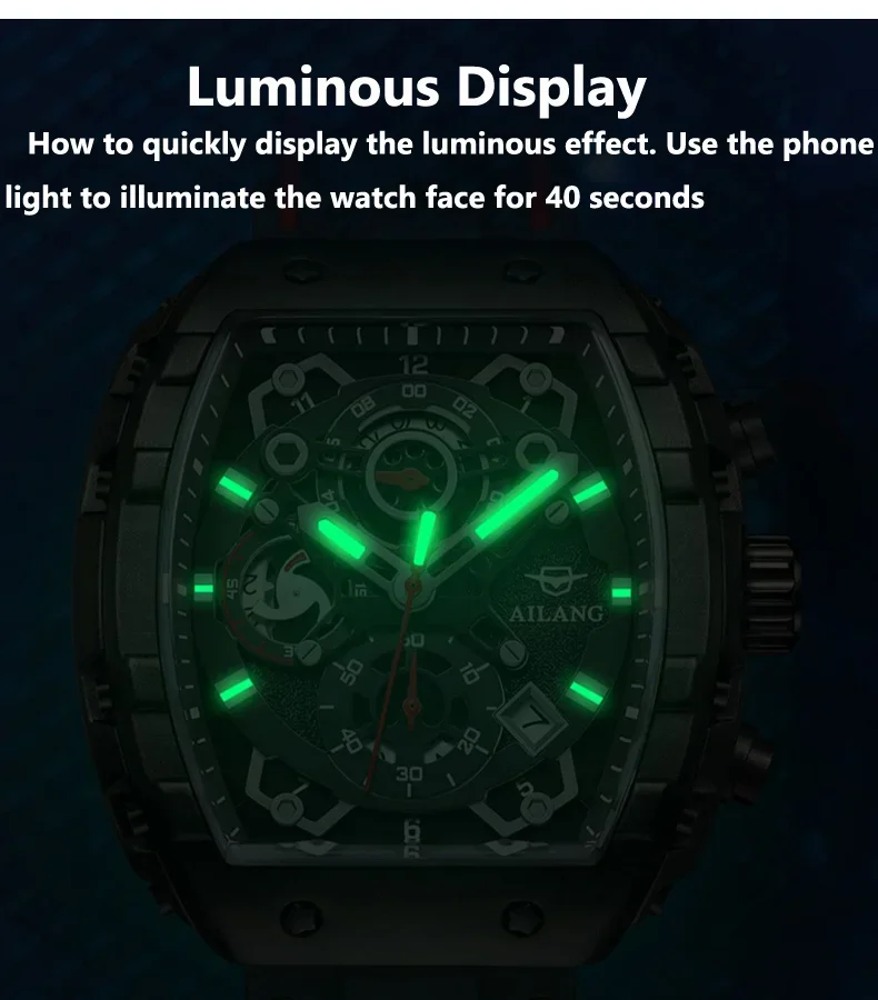 2026 Quartz Watch Square Hollow Case with Quartz Movement Luminous Calendar Display & Waterproof Matching Watch