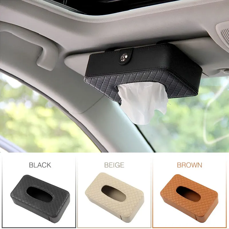 Universal Car Tissue Box Creative Leather Napkin Holder Box Back Seat Sun Visor Tissue Organizer for Car