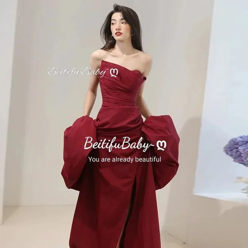 ที่กําหนดเองสไตล์จีนที่ไม่มีสายหนังชุดราตรีสตรี 2024 พร้อมผ้าคลุมไหล่ Elegant Ruched Fishtail กระโปรงพรหมชุด ...