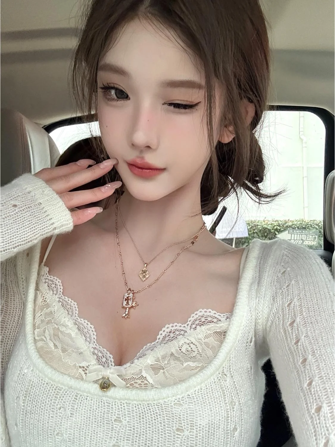 

JMOP Square Collar Hollow out Knitted Sweater Women's Design Spring Sle Layering Lace Underwear Casual Slim Fit Long Sve