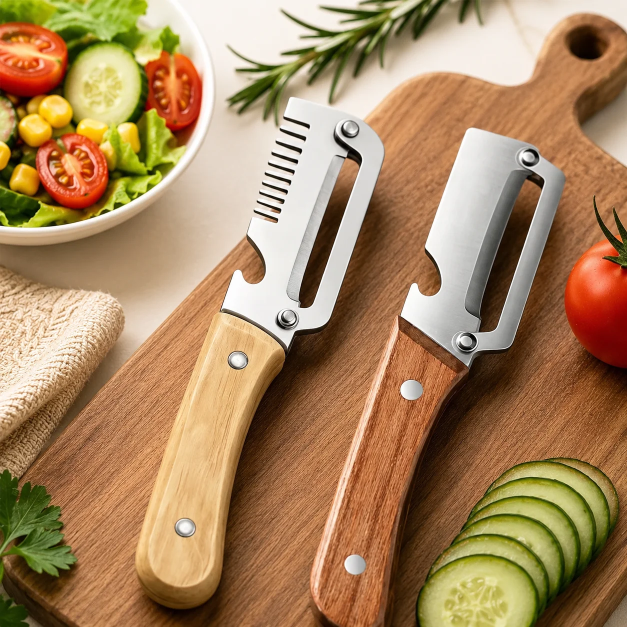 Stainless Steel Vegetable Peeler Slicer Kitchen Tools With Wooden Handle Fruit And Veggie Prep Gadget