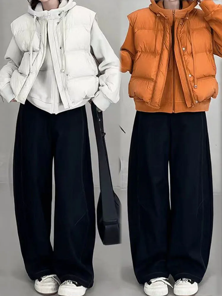 

Faionable Winter Set 2026 New Hooded Sweatirt down Cotton Vest High-End Warm Two-Piece Set Women's Long Pants Casual Wear