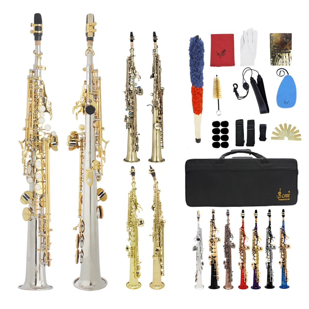 SLADE Soprano Saxophone Brass Body Bb Straight Sax Professional Saxfone Woowind Instrument With Case Reeds Parts & Accessories