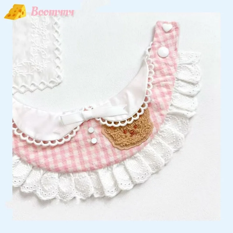 Pet Spring Plaid Cute Bib Pet Lace Teddy Bear Drool Towel Handmade Scarf Decoration Collar Dog Accessories for Small Dogs view 4