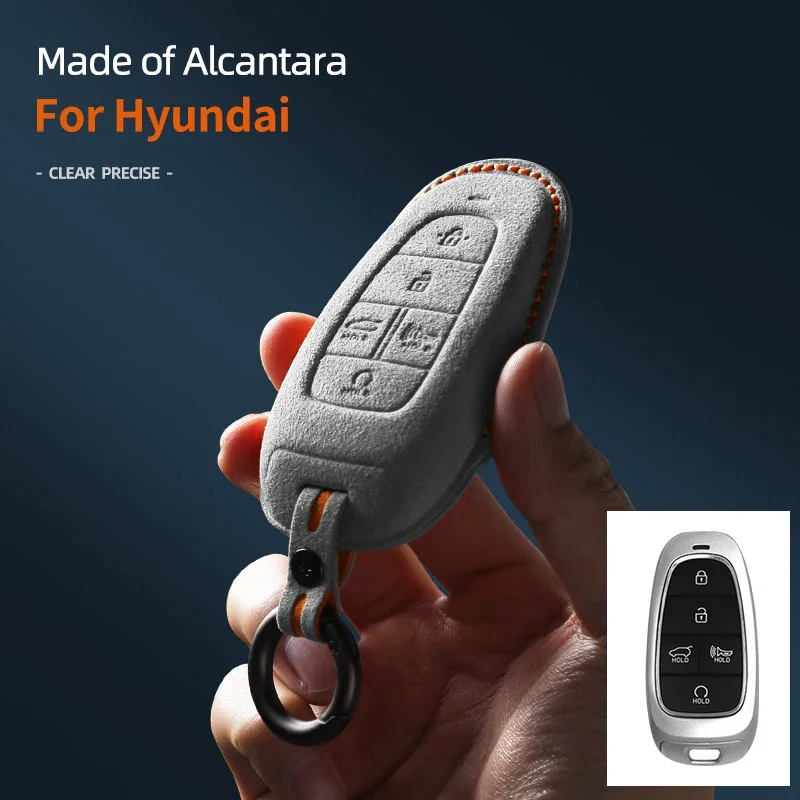 Funda para llave de coche, carcasa para Hyundai Tucson NX4, Sonata, Grandeur, Santa Fe, Solaris, Sonata, Alcantara, llavero, 2020, 2021, 2022, 2023